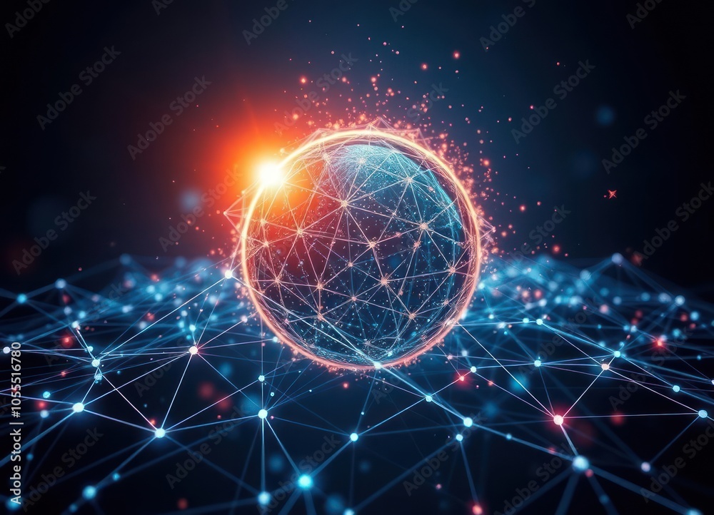 Abstract Global Network with Glowing Lights Abstract Global Network with Glowing Lights