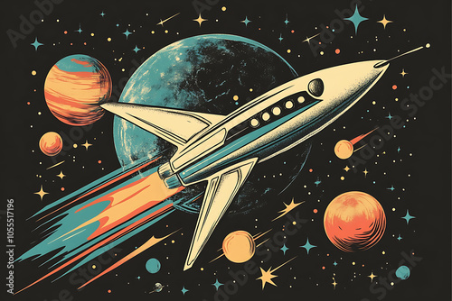 Simple_clean_vector style design showing a spaceship leaving our planet