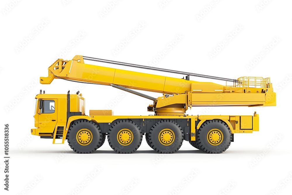Obraz premium A yellow mobile crane with an extended arm, designed for lifting heavy loads.