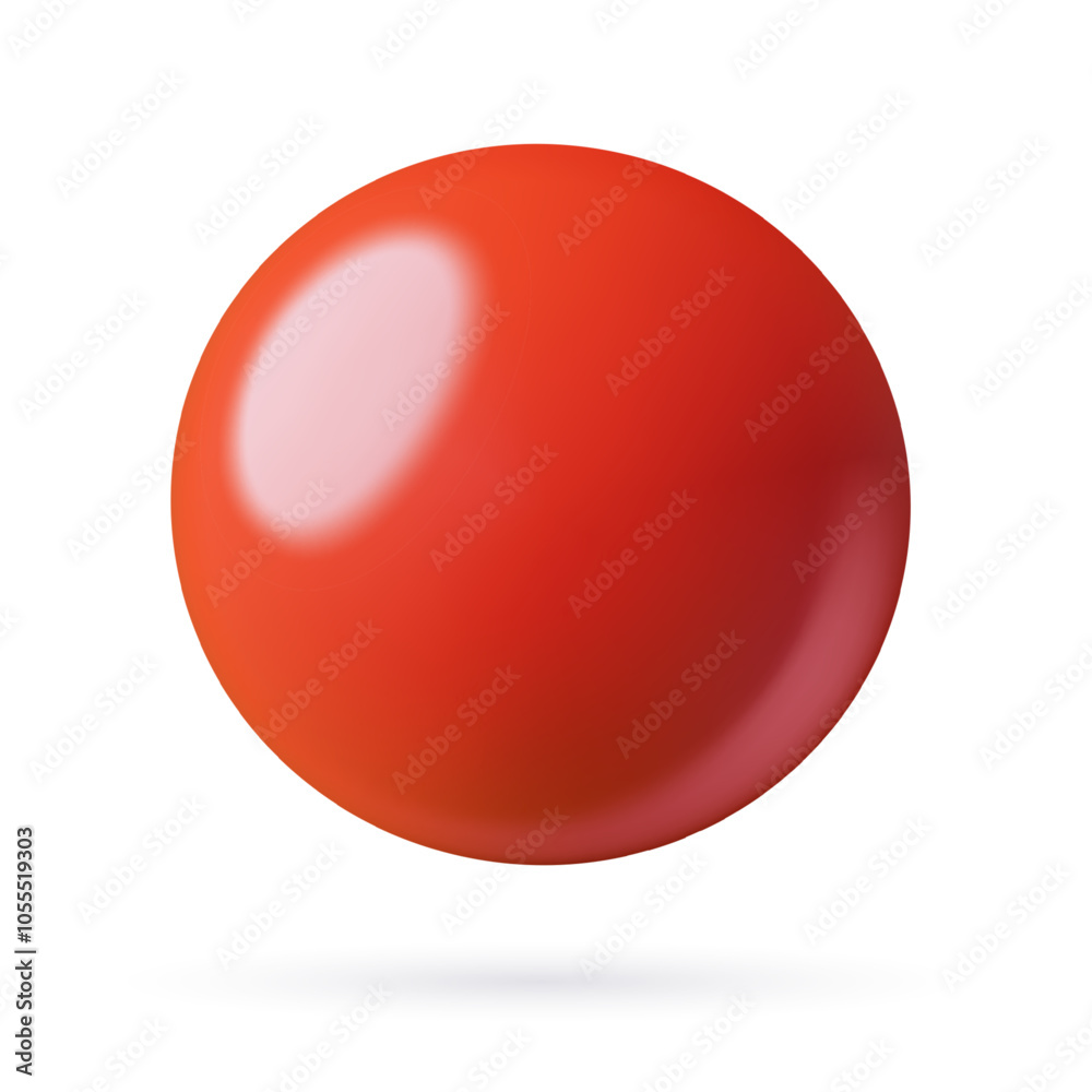 Red sphere 3d realistic vector illustration. Glossy plastic abstract geometric ball shape isolated on white background.