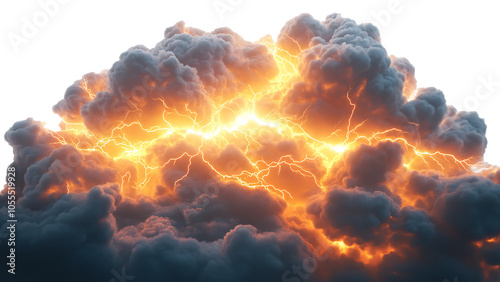 Clouds and lightning on transparent background