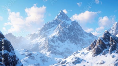 Snowy mountain peaks against a blue sky.