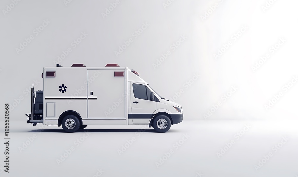 Naklejka premium A side view of a modern ambulance, symbolizing emergency medical services and transportation.