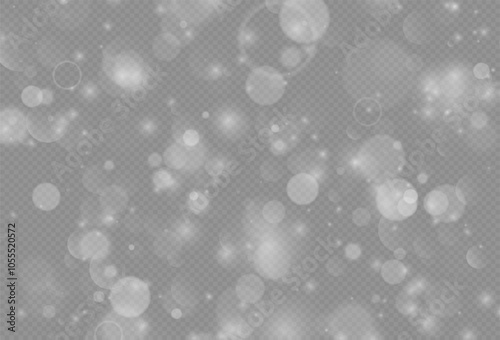 Christmas Dust. Christmas Bokeh Lights. Festive Designs.White png dust light. Christmas background of shining dust. Spark overlay. Holiday powder dust for cards, invitations, banners, and ads.