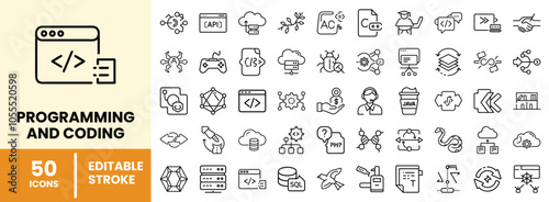 50 Programming and Coding Line Icons