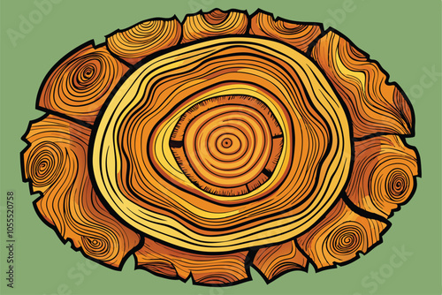 Hand-Drawn Tree Rings Texture: Abstract Wood Slice with Age Circles & Natural Timber Ripples.