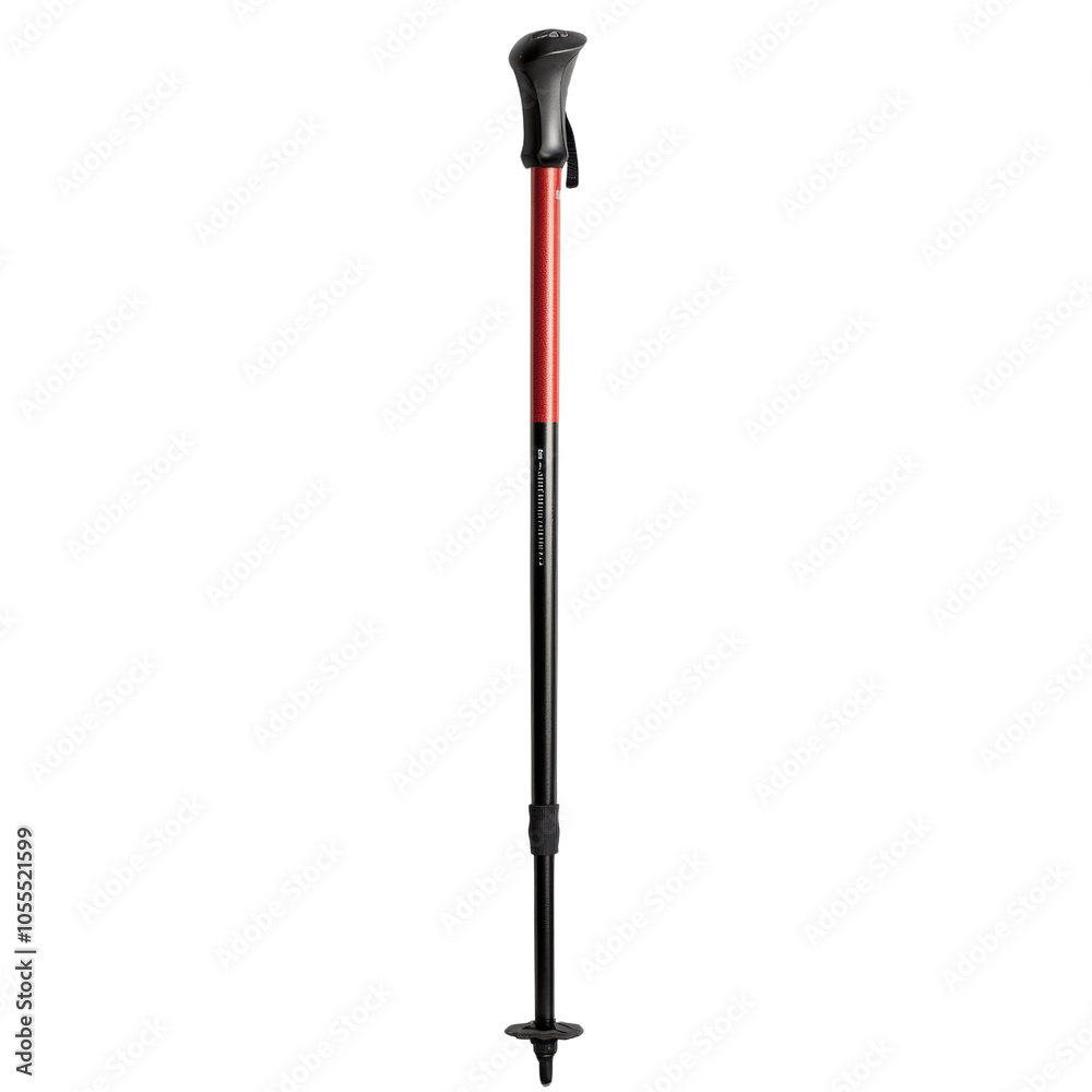 Stylish trekking pole, black and red, white isolate background Stylish trekking pole, black and red, white isolate background