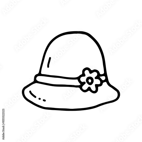 Women's hat. Headdress. Doodle. Vector illustration. Hand drawn. Outline.