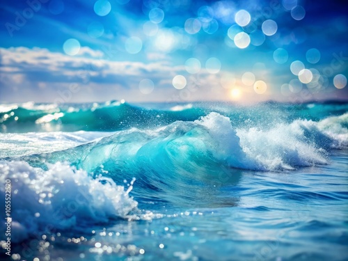 Stunning blue ocean waves with a dreamy bokeh effect, ideal for travel and nature projects, capturing serenity and adventure in every breathtaking scene.