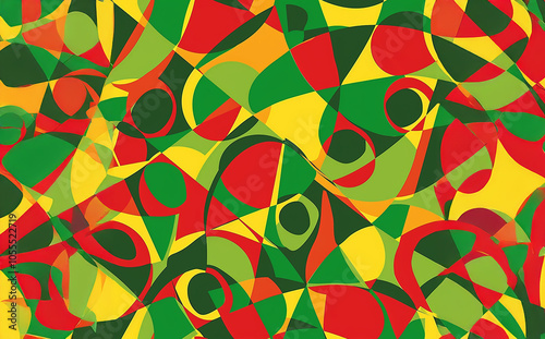 Green, red, orange and yellow seamless background created from random abstract shapes.