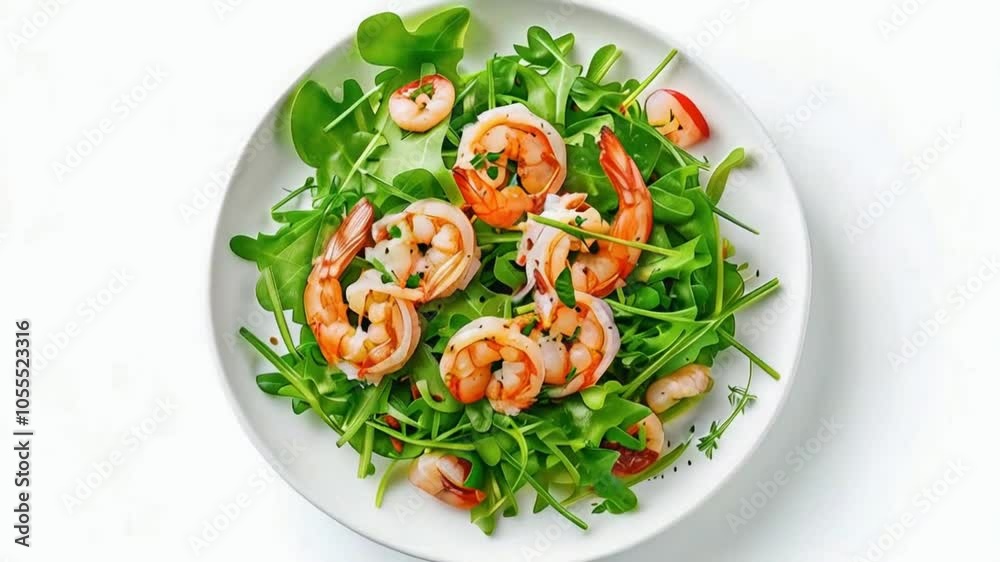 Arugula salad with shrimps. Arugula salad with shrimps.
