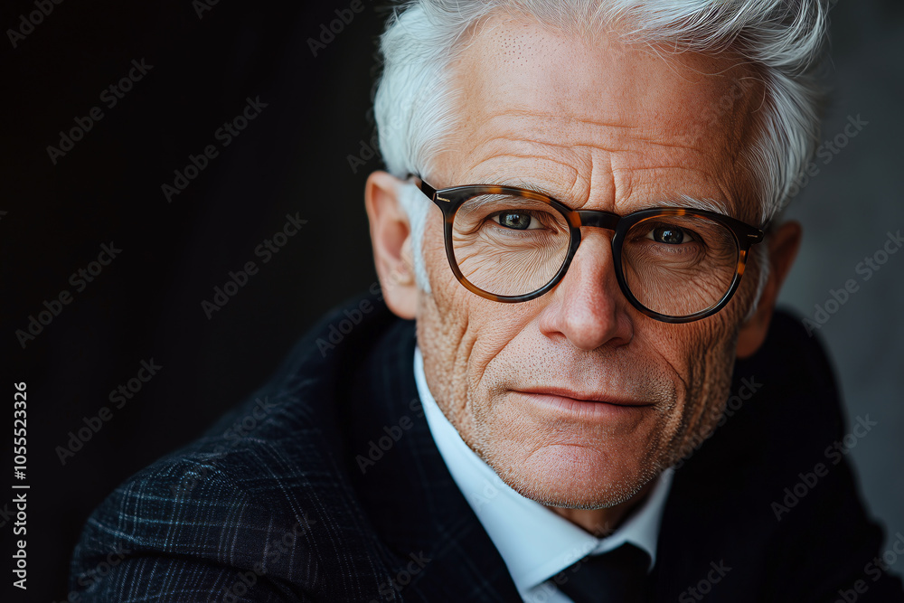 Elegant elderly man with silver hair wearing classy glasses and a sharp suit. Elegant elderly man with silver hair wearing classy glasses and a sharp suit.