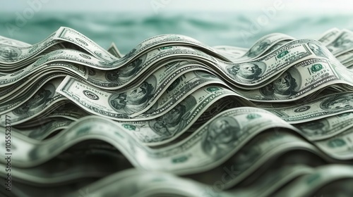 Waves of cash flowing gently, symbolizing wealth and prosperity.