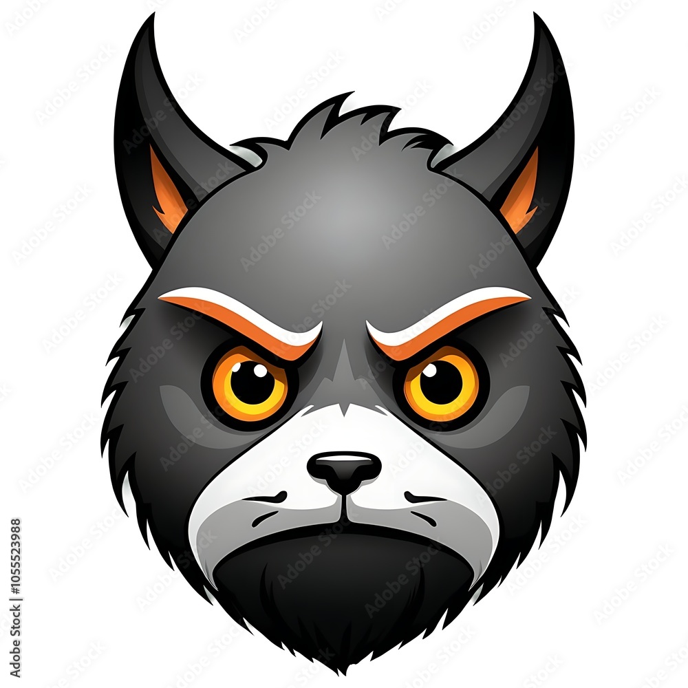 A cartoon illustration of a gray wolf's face with a serious and angry expression. A cartoon illustration of a gray wolf's face with a serious and angry expression.