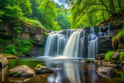 Serene Minimalist View of Little River Falls Waterfall in Tranquil Forest Landscape