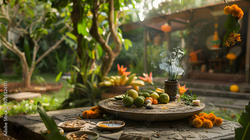 Day Of The Dead, Outdoor ofrenda in a garden with nature Day Of The Dead, Outdoor ofrenda in a garden with nature