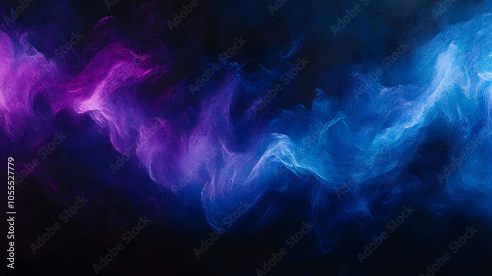 Swirling waves of colorful smoke in smooth curves create a flowing, artistic pattern of blue and purple flames against a dark background Swirling waves of colorful smoke in smooth curves create a flowing, artistic pattern of blue and purple flames against a dark background