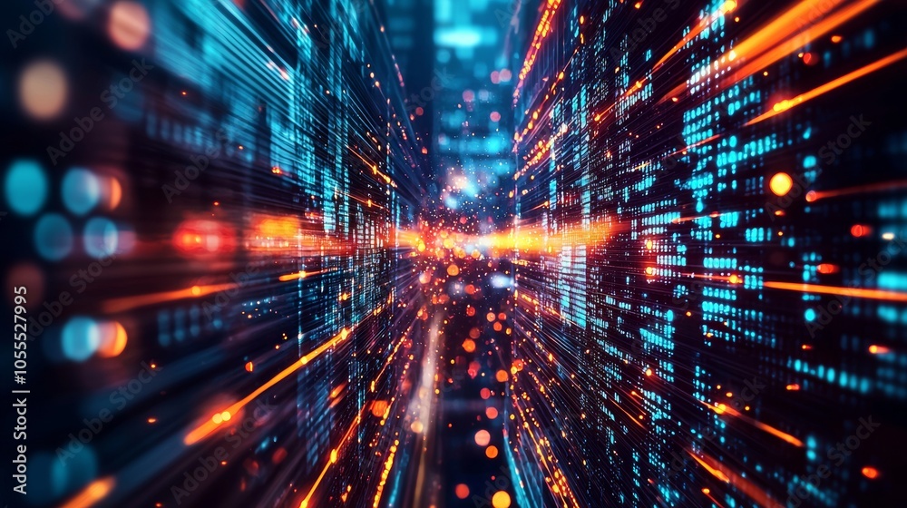 Glowing data streams in a futuristic high-speed digital network Glowing data streams in a futuristic high-speed digital network