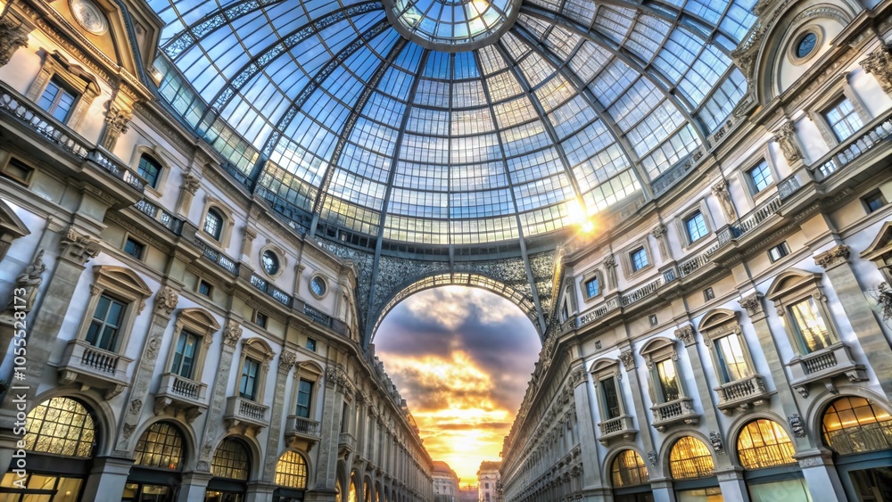 Silhouette of Galleria Vittorio Emanuele II at Sunset - Iconic Architecture in Milan, Italy Silhouette of Galleria Vittorio Emanuele II at Sunset - Iconic Architecture in Milan, Italy