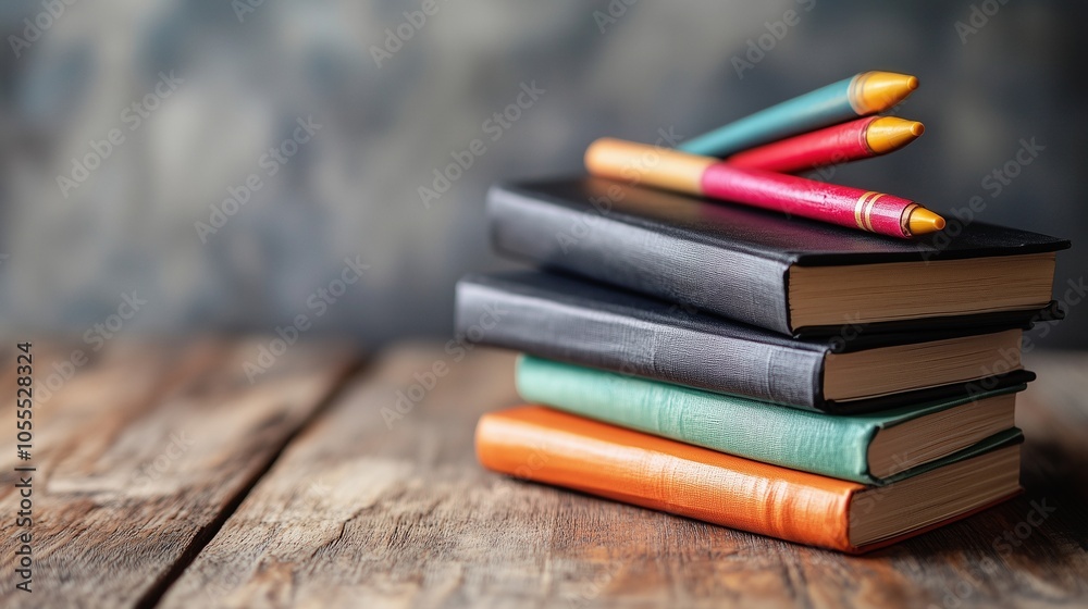 Obraz premium Colorful Stationery on Wooden Table