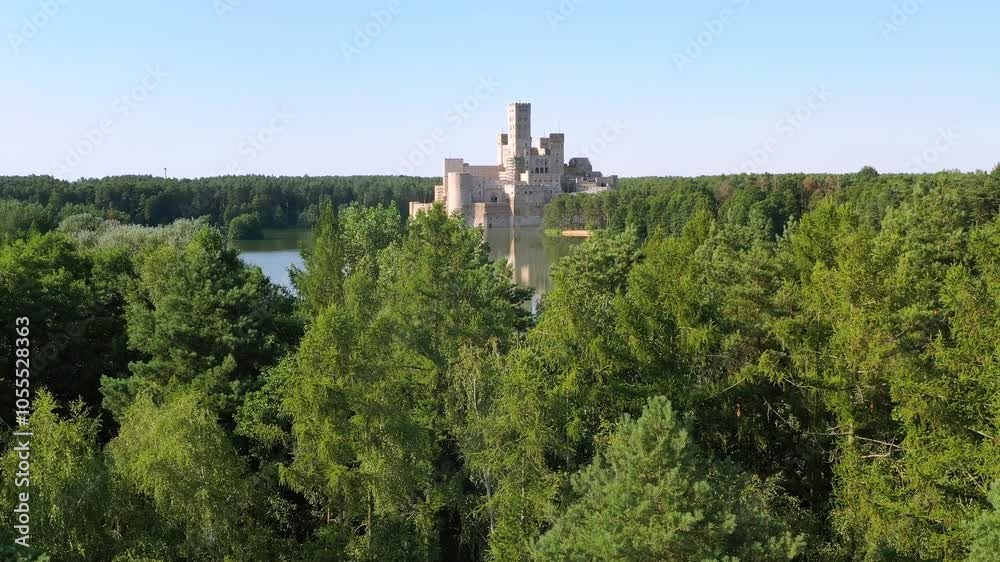 Beautiful landscape of Greater Poland forests and the newly built castle in Stobnica. Poland