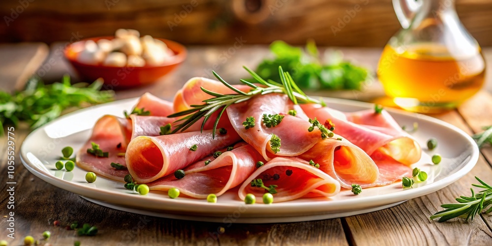 Sliced Ham on a Plate - Fresh and Delicious Candid Food Photography for Culinary Inspiration Sliced Ham on a Plate - Fresh and Delicious Candid Food Photography for Culinary Inspiration