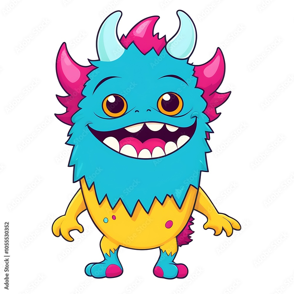 A cute blue monster with pink horns and a big smile. A cute blue monster with pink horns and a big smile.