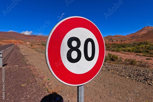 Maximum Speed Limit 80 km Road Sign photo