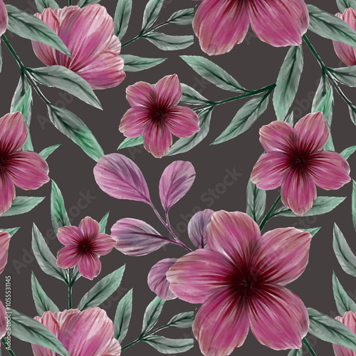 Watercolor floral pattern and seamless background. Hand painted. Gentle design for fabric, wrap paper or wallpaper. Raster illustration.