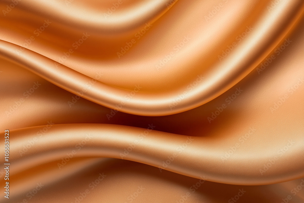 Fototapeta premium Smooth flowing golden fabric with wavy folds close-up