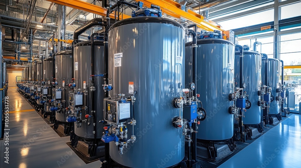 Industrial Tanks with Complex Piping and Valves in a Factory Setting Industrial Tanks with Complex Piping and Valves in a Factory Setting