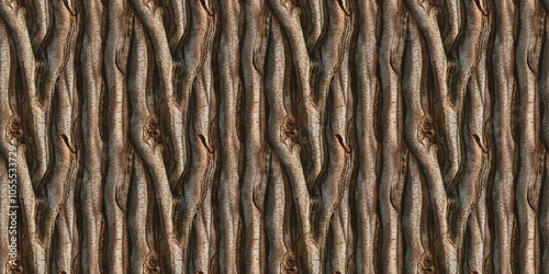 A seamless texture of tree bark close-up: capturing intricate details of ridges and cracks with a natural wood grain: the texture should showcase subtle variations unique to this tree type