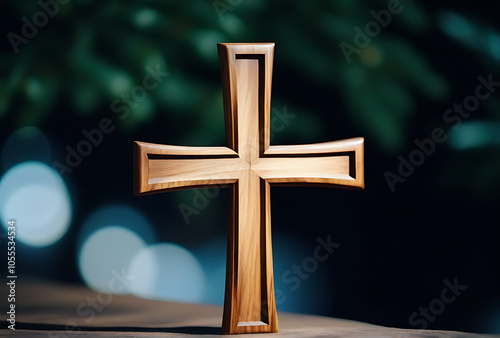 wooden cross carefully cut precise shape decorative purposes photo