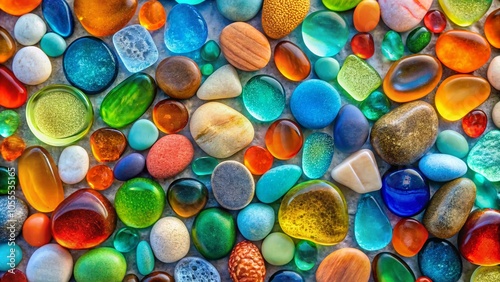 Stunning Beach Glass Mosaic Background with Multicolored Ocean Stones for Creative Projects