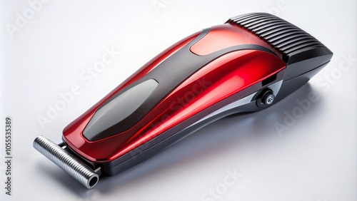 Sleek Red and Black Hair Clipper on White Background - Professional Grooming Tool, Hair Care Equipment, Barber Supplies, Personal Care, Hair Styling, Haircut Essentials