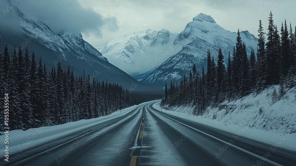 Beautiful view of Scenery Icefields Parkway, snow capped mountains, between Banff and Jasper National Parks, Alberta, Canada Beautiful view of Scenery Icefields Parkway, snow capped mountains, between Banff and Jasper National Parks, Alberta, Canada