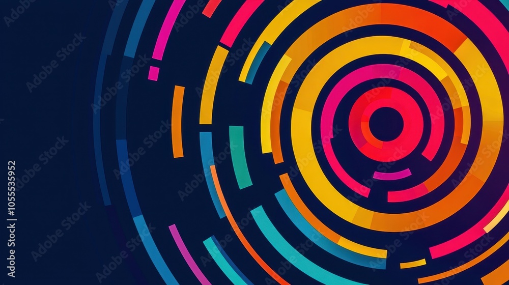 Fototapeta premium Colorful abstract circular pattern design with vibrant hues on a dark background.
