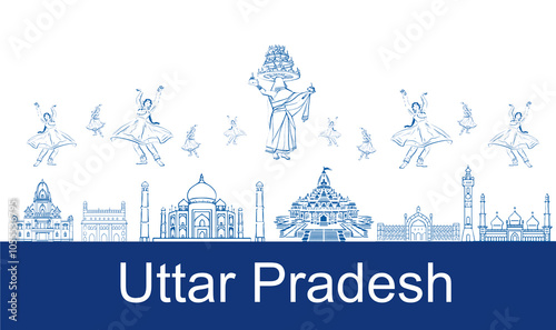 Uttar pradesh INDIA  illustrator - uttar pradesh dance and building vector  photo