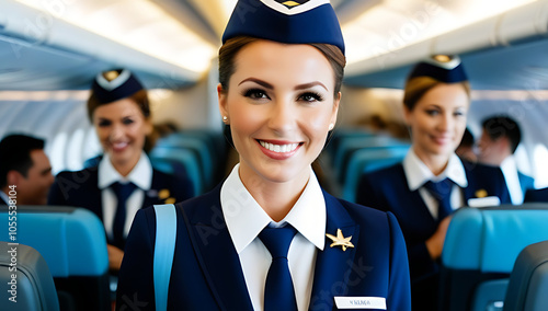 flight attendants often depicted cheerful actually trying cut stressful situations professionally photo