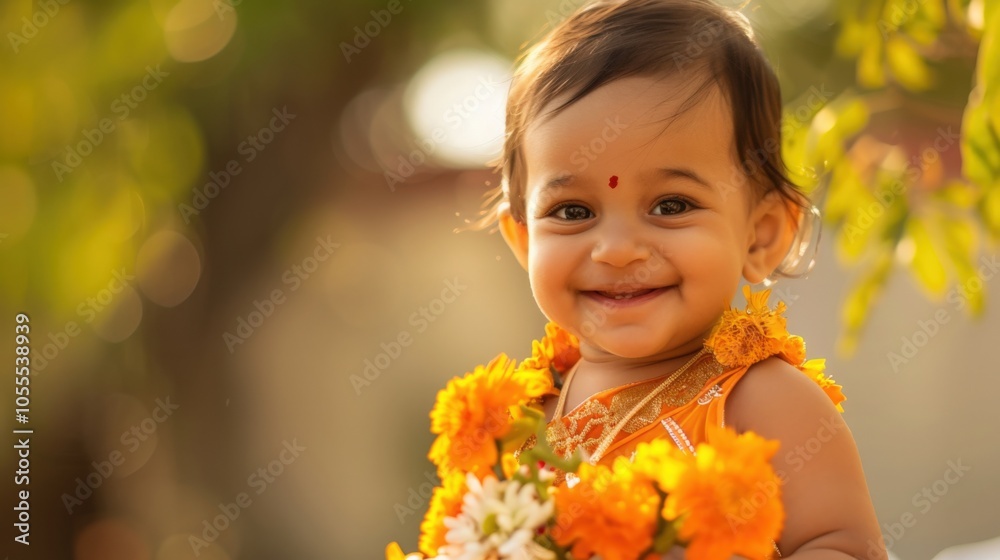 portrait of a little girl with flowers