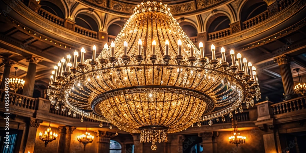 Obraz premium Stunning Night Photography of a Grand Chandelier Casting Beautiful Reflections on Walls