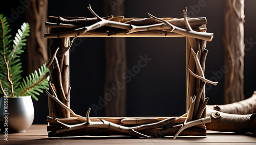 rustic wooden frames made twigs branches carefully cut desired shapes decoration purposes photo