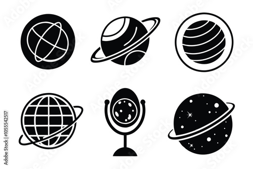 set of globe and planet related editable stroke with with background