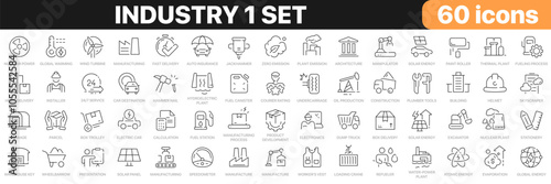 Industry 1 set line icons collection. Construction, manufacture, factory, energy, logistics, tools icons. UI icon set. Thin outline icons pack. Vector illustration EPS10