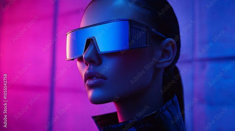 Fashion Model in Neon Light Glasses