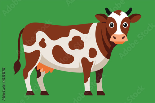 Vector cartoon black and white cow isolated.