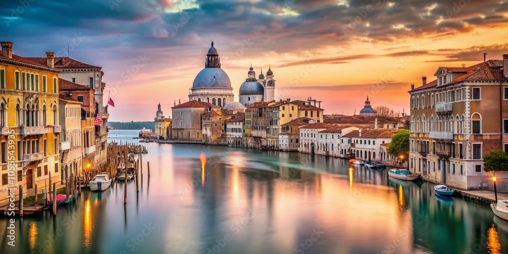 Fototapeta premium Stunning Venice Cityscape with Canals, Gondolas, and Basilica Santa Maria della Salute - Panoramic View