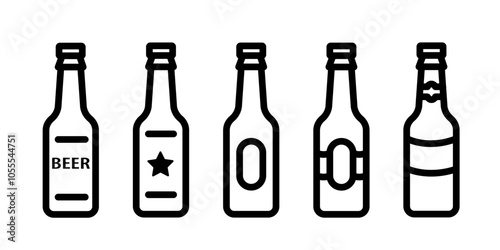 Beer Bottle Icon Set. High quality linear icon set for app, and web design. Vector illustration.