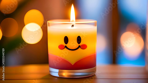 Scented candle with smiley face on the table