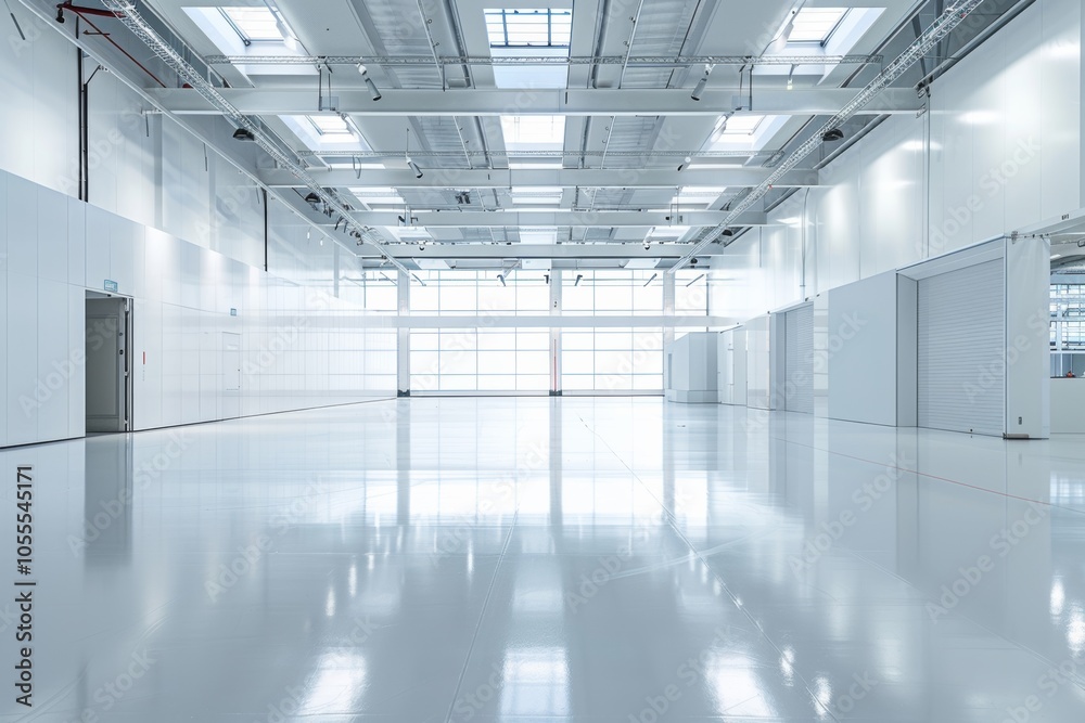 photo of an empty exhibition stand located in a spacious exhibition hall featuring a clean white photo of an empty exhibition stand located in a spacious exhibition hall featuring a clean white